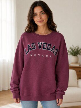 Crazy Apparel Las Vegas Nevada Mauve Embroidered Crewneck Sweatshirt XL